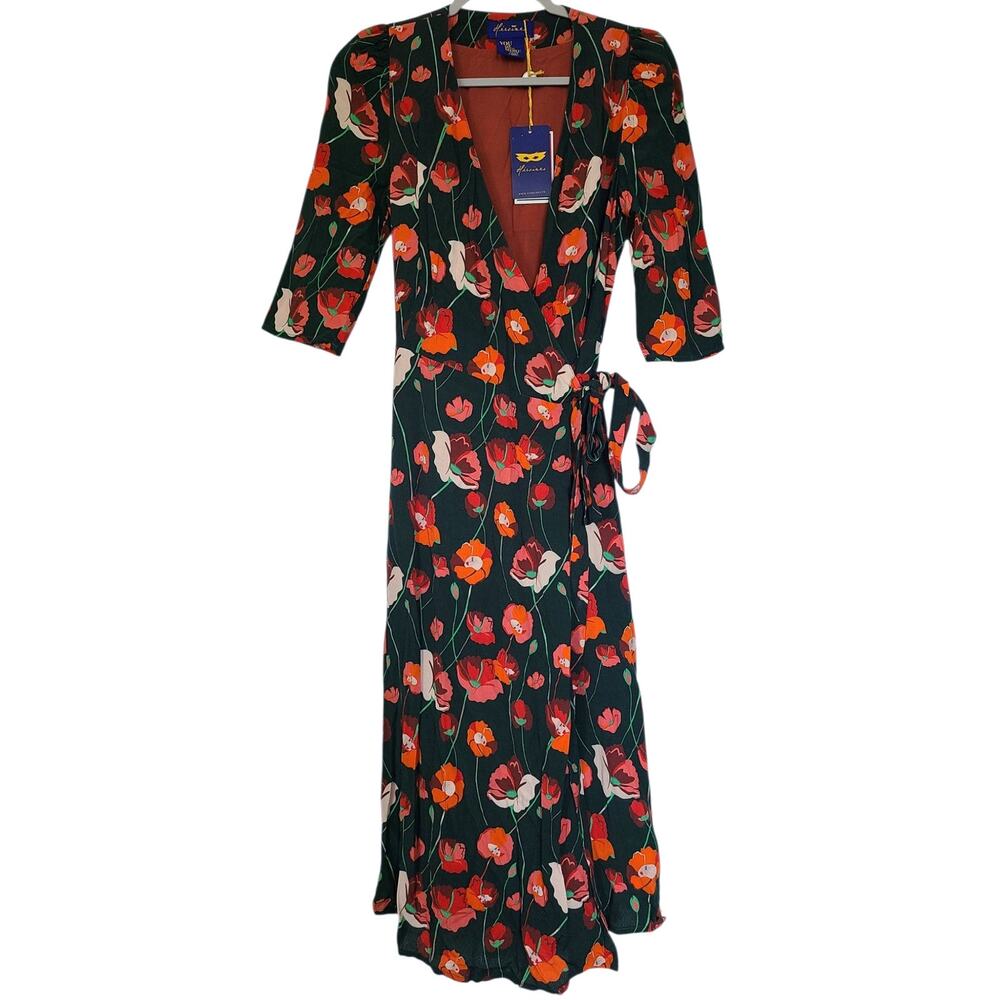 Héroïnes Paris Ella Wrap Dress Smileyflower Poppy Floral French Size 36 US 4 NWT